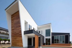 แบบบ้านสองชั้น Modern Minimalist เรียบ เท่ ทันสมัยโดดเด่นที่ผนังบ้าน