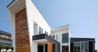 แบบบ้านสองชั้น Modern Minimalist เรียบ เท่ ทันสมัยโดดเด่นที่ผนังบ้าน