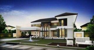 แบบบ้าน 2 ชั้น บ้านสวยหรูทันสมัย 4 ห้องนอน 3 ห้องน้ำ จอดรถได้ 3 คัน