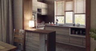 ห้องครัวและห้องรับประทานอาหารสีโทนน้ำตาลทอง – ครีม สวยลงตัว