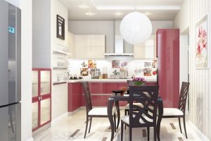 ห้องครัวสีแดง-ขาว ปลอดโปร่ง ทันสมัย