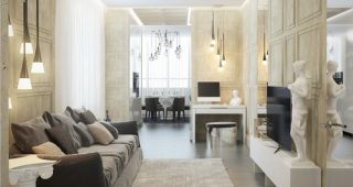St. Petersburg apartment อพาร์ทเม้นท์สีครีมสุดหรู แต่งด้วยรูปปั้นสไตล์คลาสสิก