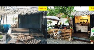 รีโนเวท ออฟฟิศตู้คอนเทนเนอร์เก่า มาเป็นร้านกาแฟใต้ร่มไม้