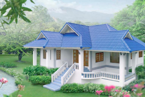 แบบบ้านหลังคาฟ้าสดชื่น สุขเกินใครในบ้านหลังนี้