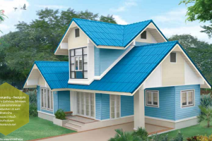 แบบแปลนบ้านตราช้าง เด่นที่สีฟ้า เย็นตาสว่างใจ