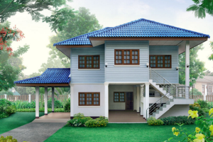 แบบบ้านสองชั้น สีโทนฟ้าใส สว่างกระจ่างตา