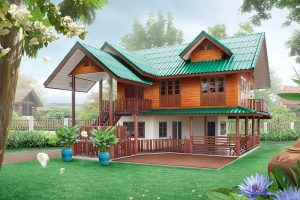 แบบบ้านไทยประยุกต์สองชั้น สวยเหมือนไม้สักจริง