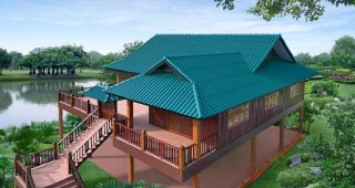 บ้านทรงไทย ระเบียงกว้าง นั่งรับลมเย็นทั้งวัน