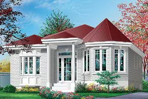 แบบแปลนบ้านแต่งอิฐสีเทาอ่อนสวย เด่นที่หลังคาสีแดง