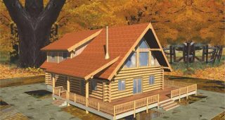 แบบบ้านไม้ Log Cabin สวยฟินมีระเบียงกว้าง