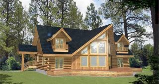 แบบบ้านไม้ Log Cabin หลังใหญ่แนวหรู