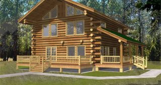 แบบบ้าน Log Cabin สองชั้นบรรยากาศเรียบง่ายแบบชนบท