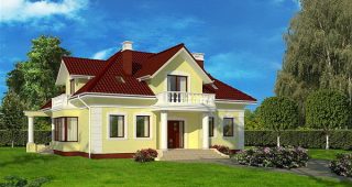 WAO1068 แบบบ้านสวยหรูสีเหลืองอ่อนขนาดใหญ่