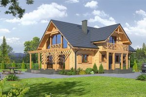 KRP1730 แบบบ้านไม้แนว Log Cabin แต่งกระจกโปร่งเหมาะกับชีวิตทันสมัย