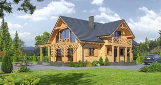 KRP1730 แบบบ้านไม้แนว Log Cabin แต่งกระจกโปร่งเหมาะกับชีวิตทันสมัย