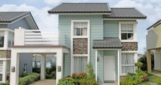 แบบบ้านสองชั้น สวยสะอาดตา ด้วยสีฟ้าอมเทา