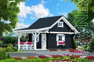 Czarny แบบบ้าน Log Cabin สีน้ำเงินเข้มสวย