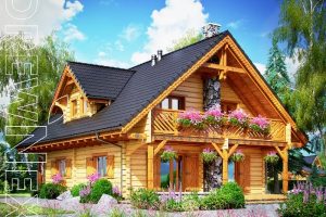 แบบบ้านไม้ Log Cabin สองชั้นแสนสวย