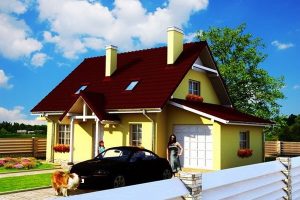 แบบบ้านสีเหลืองน่ารักขนาด 3 ห้องนอนพร้อมที่จอดรถในตัว