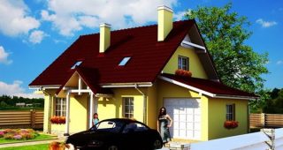 แบบบ้านสีเหลืองน่ารักขนาด 3 ห้องนอนพร้อมที่จอดรถในตัว