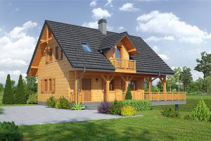 แบบบ้านไม้ Log Cabin กว้างโปร่งหลังใหญ่