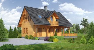แบบบ้านไม้ Log Cabin กว้างโปร่งหลังใหญ่