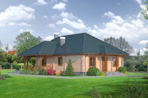 แบบบ้าน Log Cabin ชั้นเดียวกลางสวนกว้างสบายอารมณ์