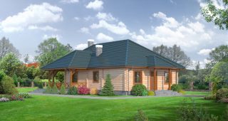 แบบบ้าน Log Cabin ชั้นเดียวกลางสวนกว้างสบายอารมณ์