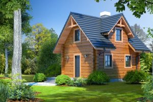 แบบบ้านไม้ Log Cabin สองชั้นกะทัดรัดน่ารักกลางป่า