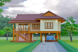 แบบบ้านเกษตรปลอดภัย บ้านยกพื้นสูง พื้นที่ใช้สอย 160 ตร.ม. งบประมาณ 1.4 ล้านบาท
