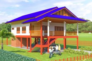 บ้านเกษตรรักษ์ไทย แบบบ้านชั้นครึ่งยกใต้ถุนสูง พื้นที่ใช้สอย 240 ตร.ม. งบประมาณ 2 ล้านบาท