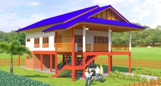 บ้านเกษตรรักษ์ไทย แบบบ้านชั้นครึ่งยกใต้ถุนสูง พื้นที่ใช้สอย 240 ตร.ม. งบประมาณ 2 ล้านบาท