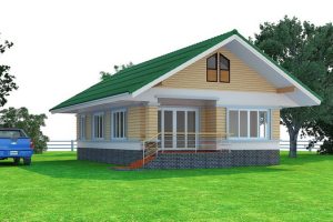 แบบบ้านเกษตรวัลลภ บ้านชั้นเดียว พร้อมห้องพระ พื้นที่ใช้สอย 90 ตร.ม. งบประมาณ 8 แสนบาท