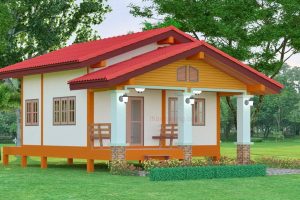 บ้านเกษตรเพียงดิน แบบบ้านพอเพียง พื้นที่ใช้สอย 55 ตร.ม. งบประมาณ 5 แสนบาท