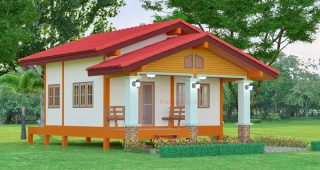 บ้านเกษตรเพียงดิน แบบบ้านพอเพียง พื้นที่ใช้สอย 55 ตร.ม. งบประมาณ 5 แสนบาท