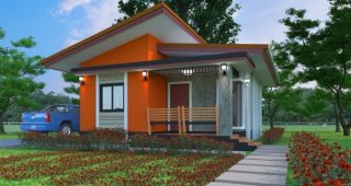 บ้านบรรยากาศดี ผนังแต่งปูนเปลือยตัดสีส้มสดโดดเด่น