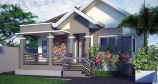 บ้านชั้นเดียวสีเทาประดับหินสวยน่าอยู่ที่สุด