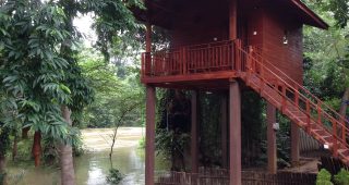 บ้านไม้ยกพื้นริมคลองกลางสวน รับอากาศเย็นสงบสุดสบาย
