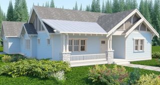 แบบบ้านแนว Craftsman สีฟ้าอ่อนสวยมาก