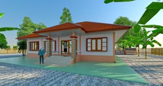 แบบบ้านเกษตรริมทุ่ง บ้านเดี่ยวสไตล์ร่วมสมัย พื้นที่ใช้สอย 142 ตร.ม. งบประมาณ 1.4 ล้านบาท