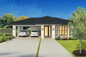 แบบบ้านชั้นเดียวขนาด 4 ห้องนอนสวยหรูพร้อมที่จอดรถในตัว