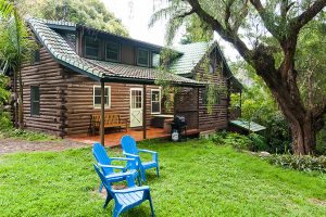 บ้านไม้ Log Cabin เล่นระดับในสวนป่าเกาะฮาวาย
