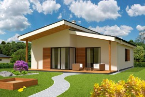 บ้านคอนกรีตชั้นเดียวหลังคาปีกนก เปิดโปร่งรับลมเย็นตลอดวัน