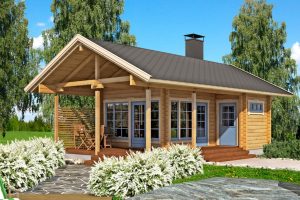 บ้านไม้ Log Cabin สีน้ำตาลแซมฟ้าใส สดชื่นในบ้านไร่สวนเรา