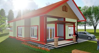 แบบบ้านในสวน บ้านชั้นเดียวสไตล์ชนบท พื้นที่ใชสอย 104 ตร.ม. งบประมาณ 800,000 บาท