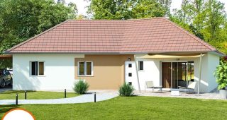 Vaudoise แบบบ้านชั้นเดียวทรงหักโค้งนิด ๆ ขนาด 4 ห้องนอน
