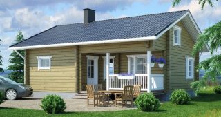 บ้านไม้ดีไซน์ Log Cabin สีน้ำตาลอ่อนอบอุ่นบรรยากาศแบบธรรมชาติ