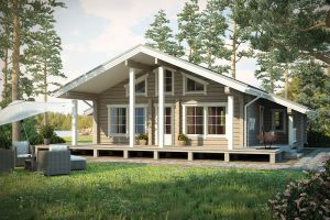 บ้าน Log Cabin สีเทาตัดขาว บรรยากาศบ้านไร่อบอุ่น
