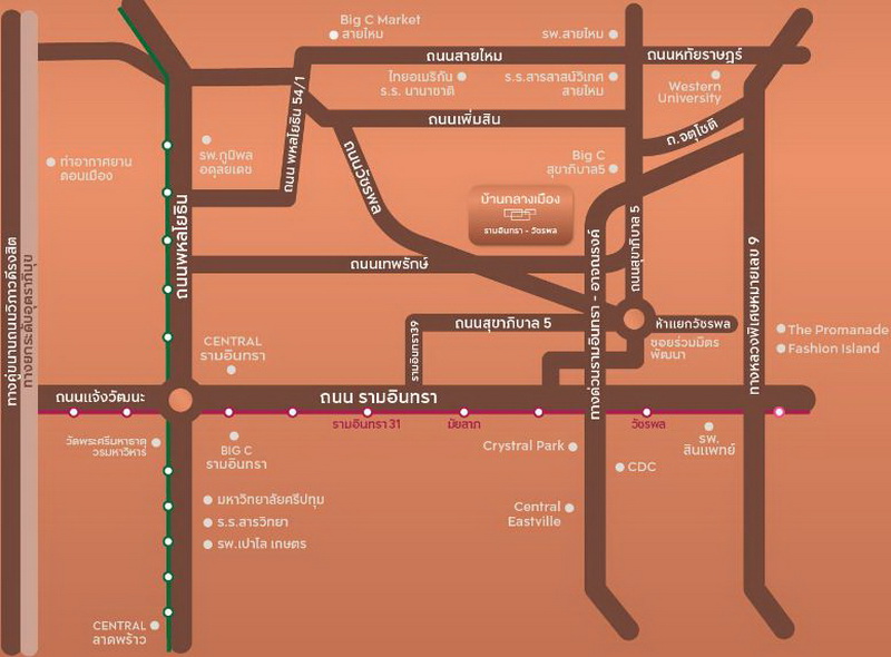 map Baan Klang Muang Ramintra-Watcharapol