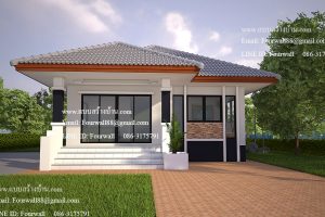 แบบบ้านชั้นเดียว หน้ากว้าง 7.5 เมตร พื้นที่ใช้สอย ประมาณ 100 ตร.ม. งบประมาณเริ่มต้น 9.5 แสนบาท